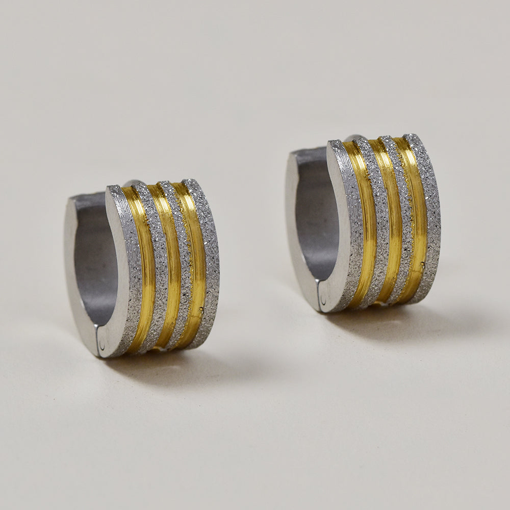 Stainless steel two tone row 13mm huggie earrings - SSGE9437