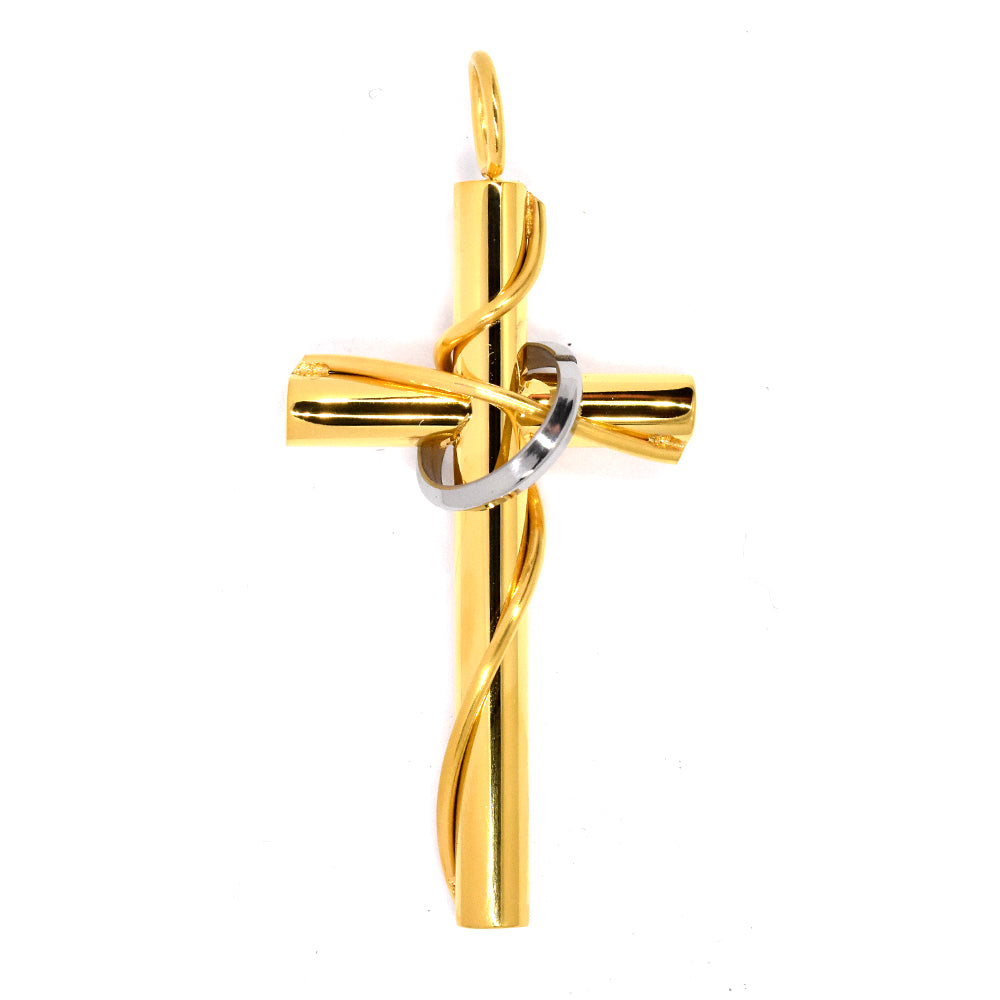 Stainless steel vined cross gold plated pendant - SSGP7636