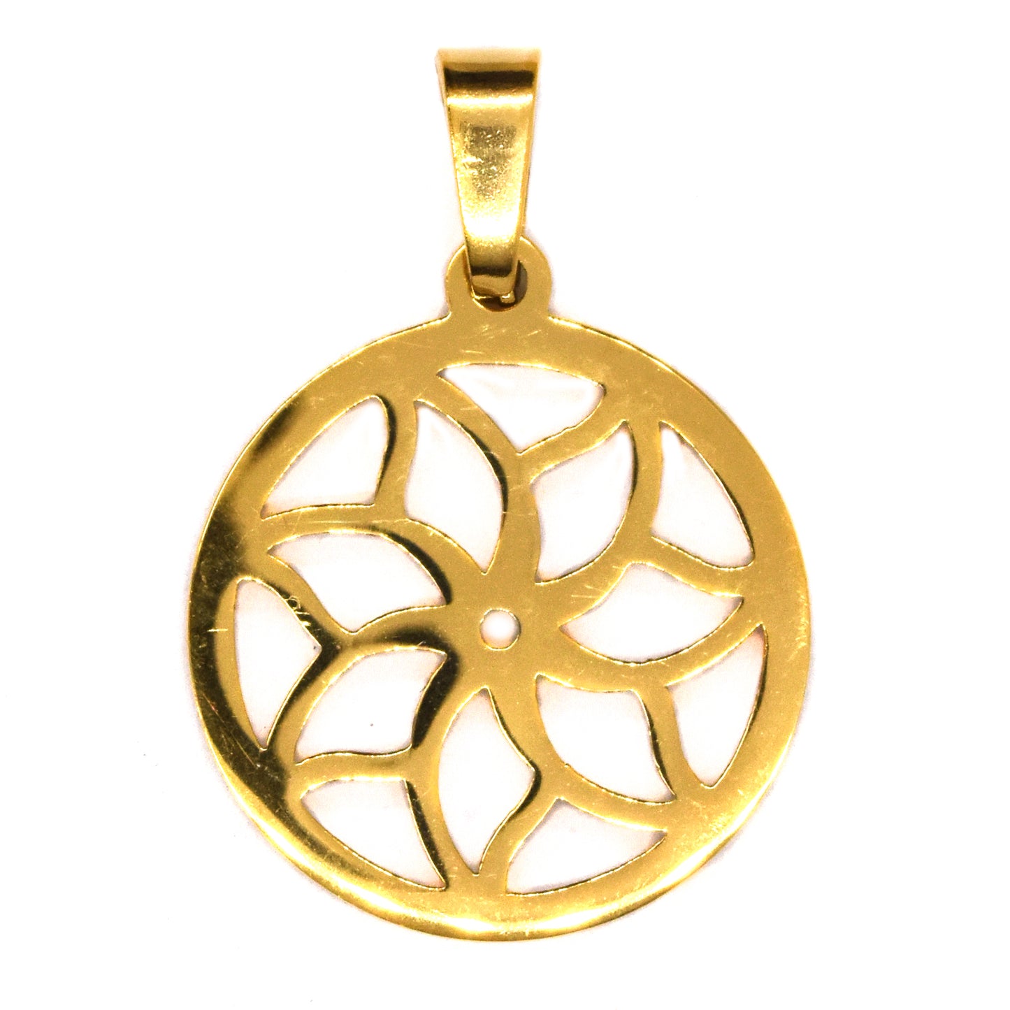 Stainless steel round flower gold plated pendant - SSGP9093