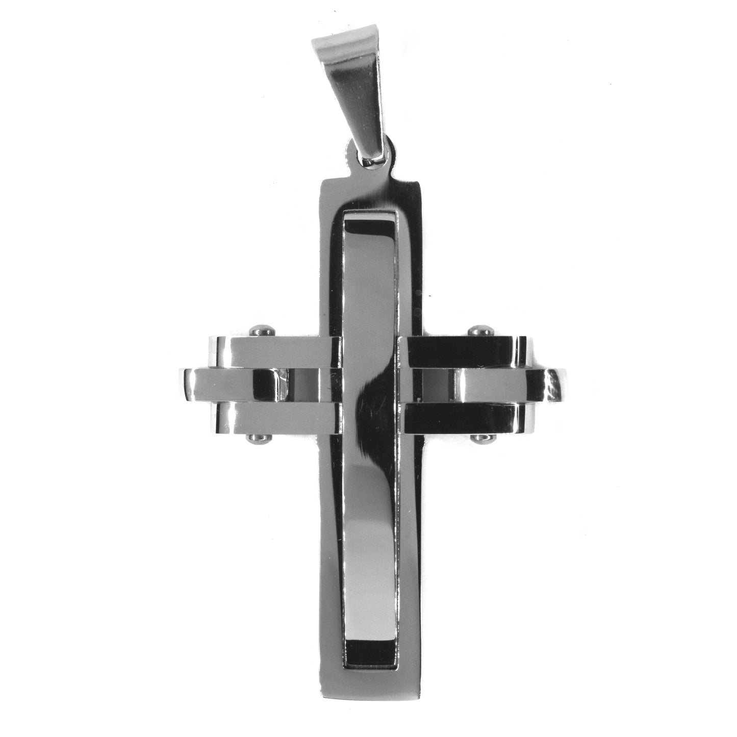 Stainless steel cutout screw edge cross pendant - SSGP9207