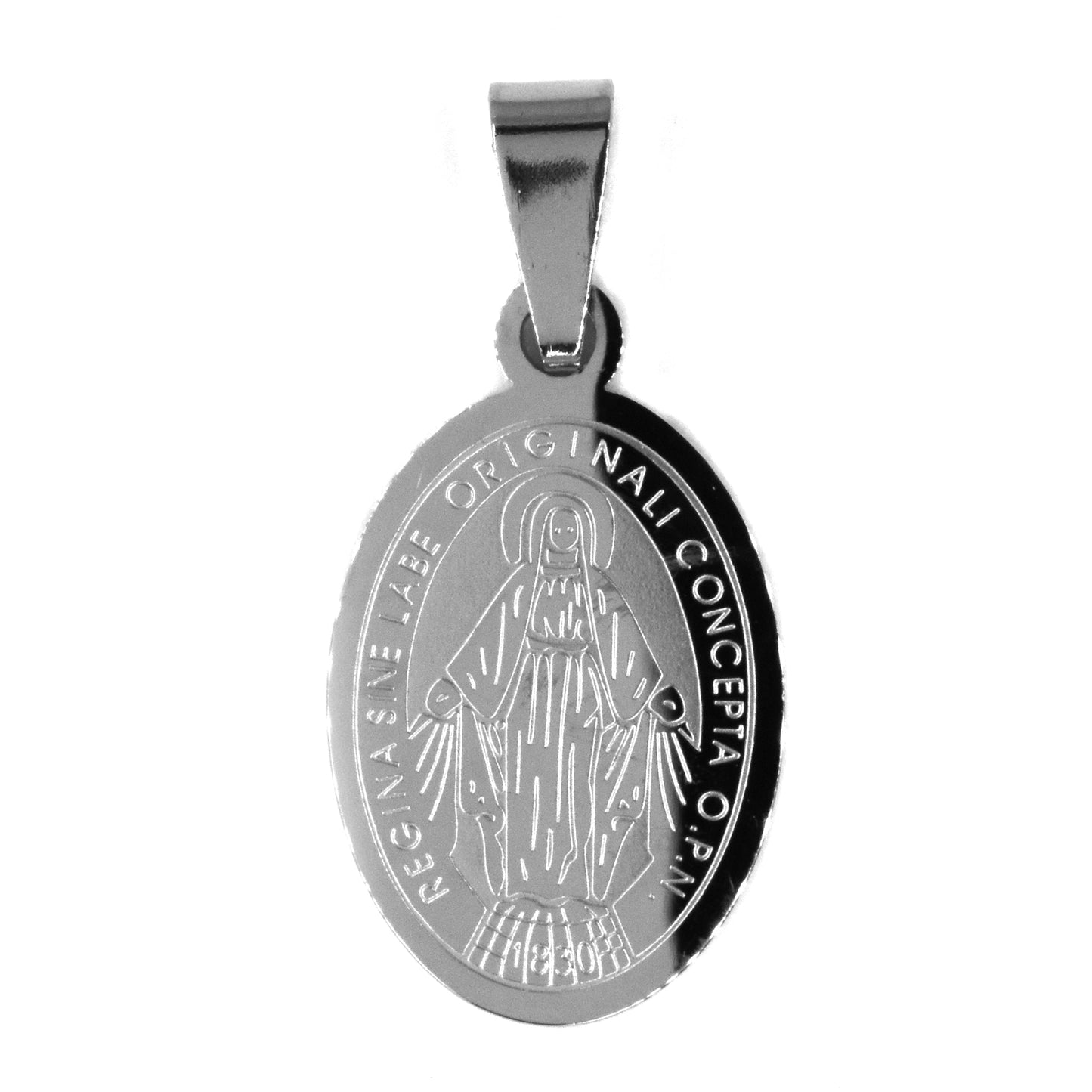 Stainless steel small oval religious disc pendant - SSGP9231