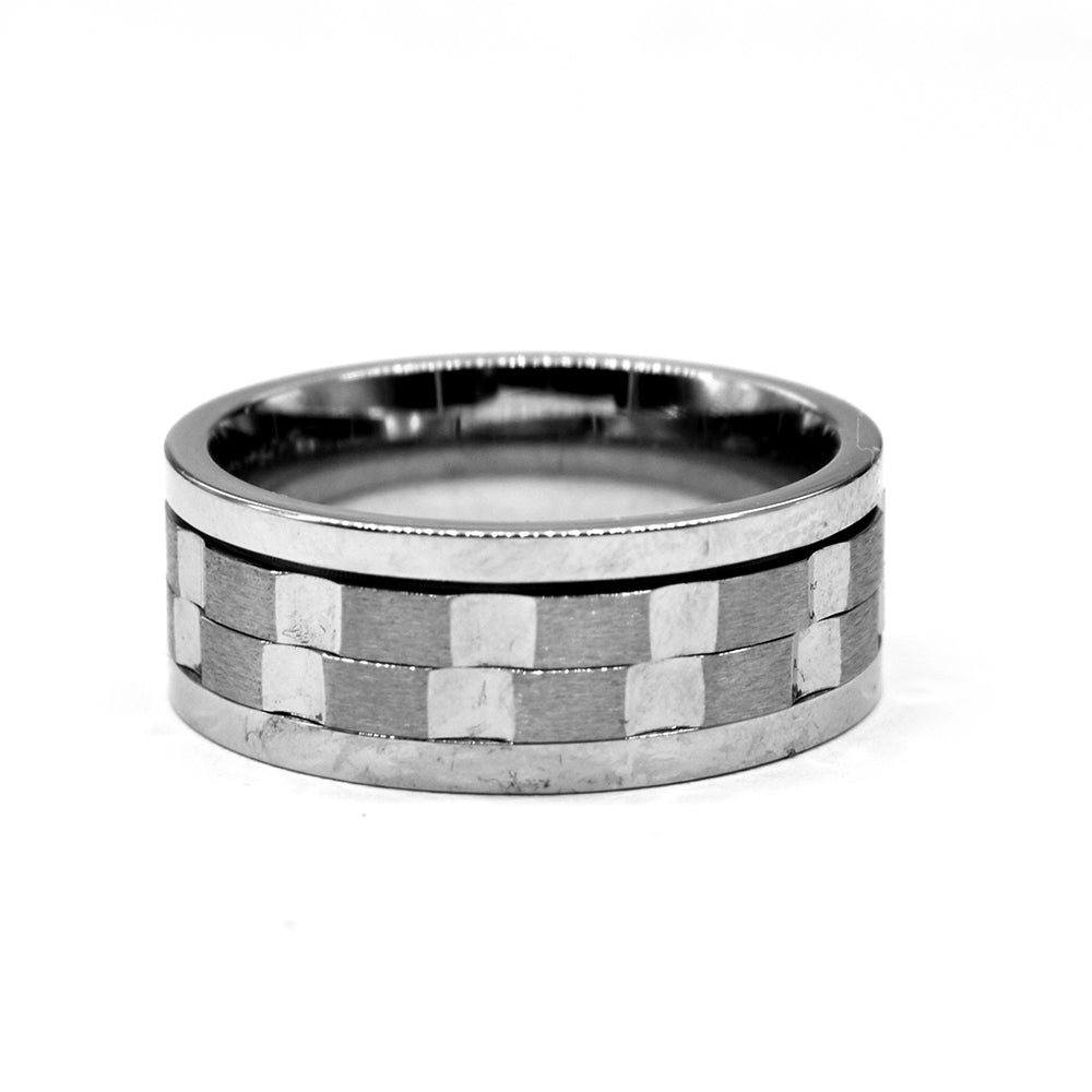 Stainless steel checkered spin ring - SSGR1842