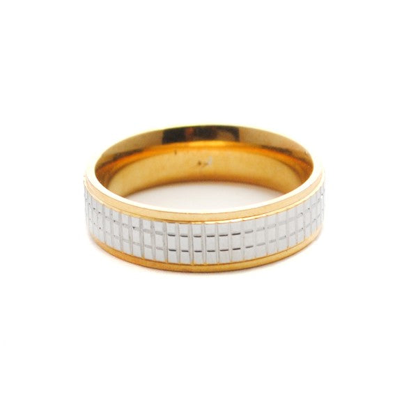 Stainless steel two tone block patterned ring - SSGR3176