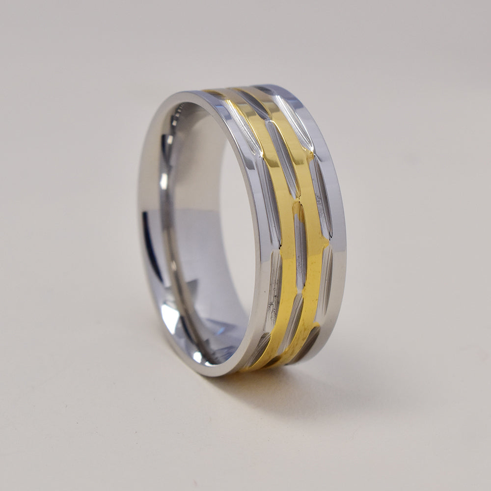 Stainless steel 2 tone band ring   Size V - SSGR9456