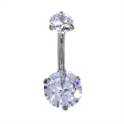 Stainless steel double cubic zirconia belly ring - SSMBJ2017