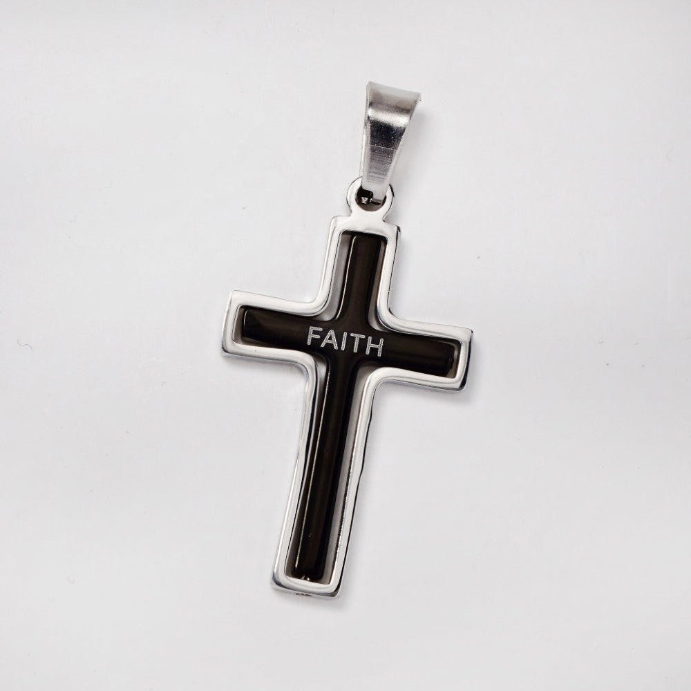 Stainless steel black steel cross with Faith wording - SSMP2724