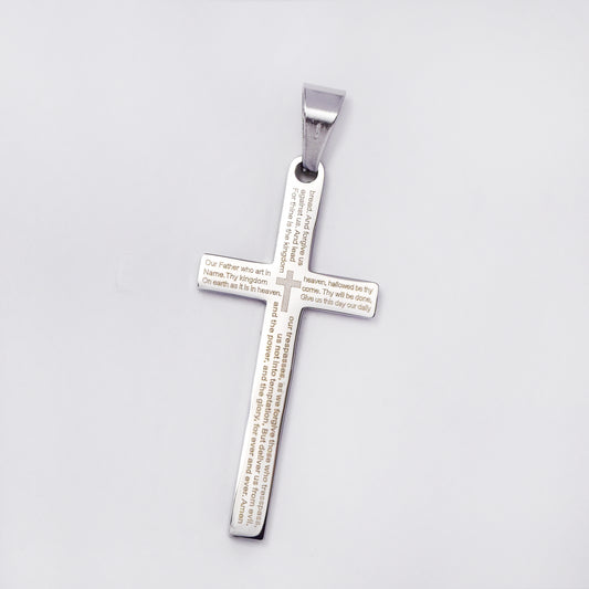 Stainless steel Lord's prayer 45mmX21mm cross pendant - SSMP2958