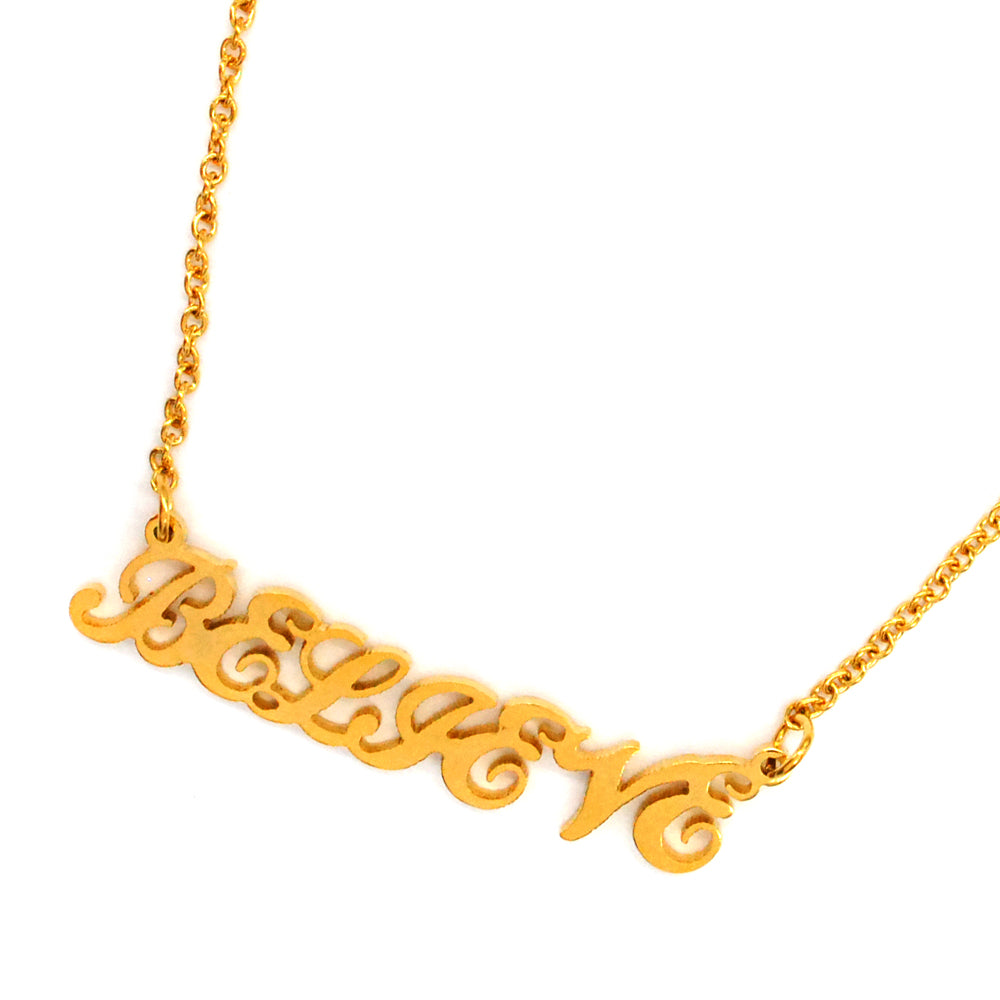 Stainless steel gold plated Believe necklace - SSN3184