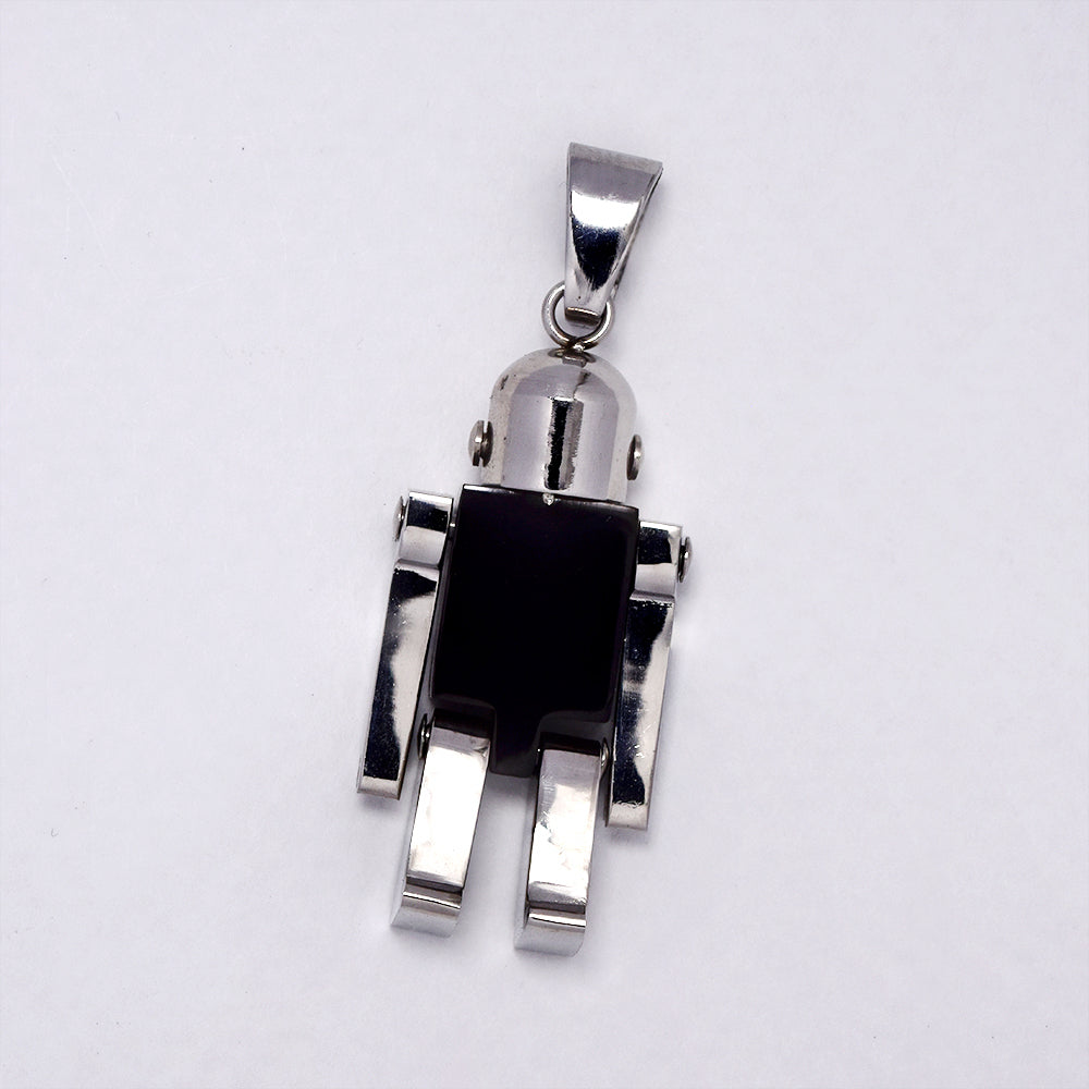 Stainless steel black and silver robot pendant - SSP1577i