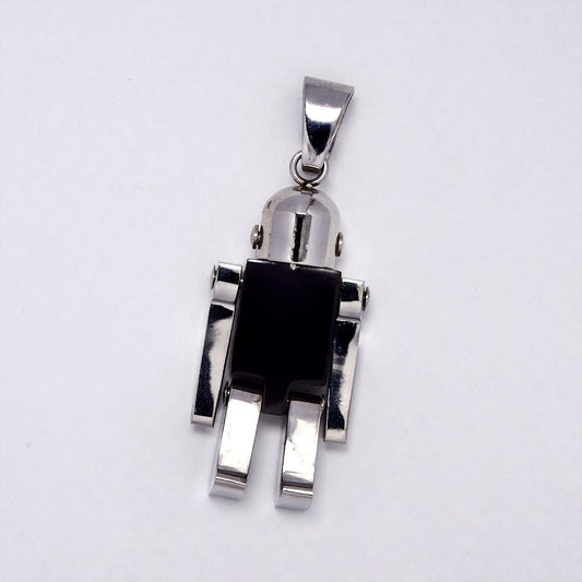 Stainless steel black and silver robot pendant - SSP1577i