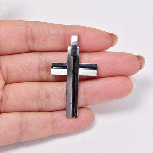 Stainless steel cross with black line - SSP2970