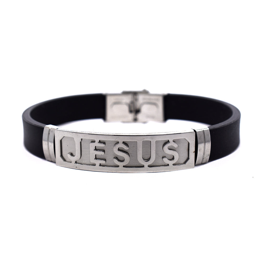 Stainless steel Jesus ID rubber bracelet - SSVB9182