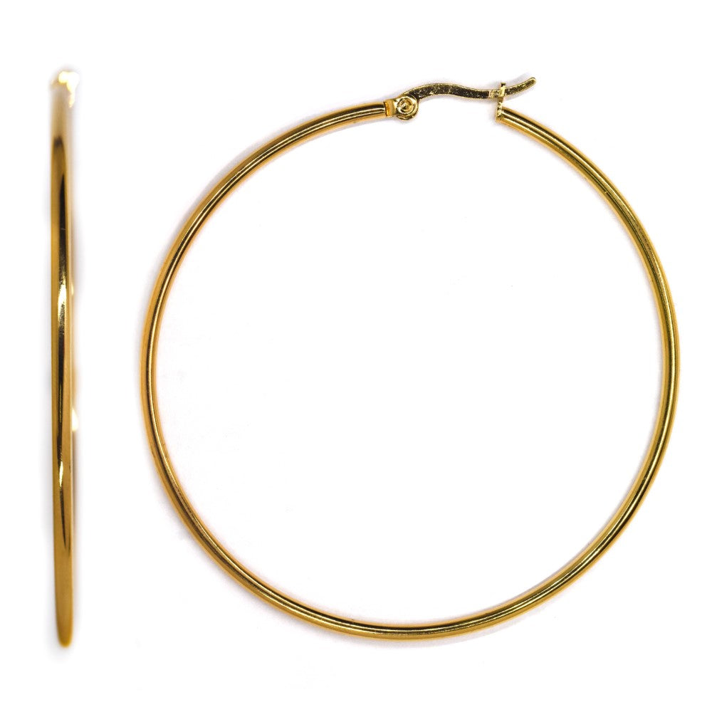 Stainless steel plain gold 60mm Hoop earrings