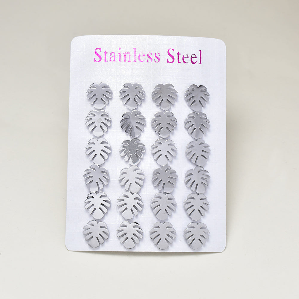 12 Pack stainless steel leaf stud earring - SSVE9632