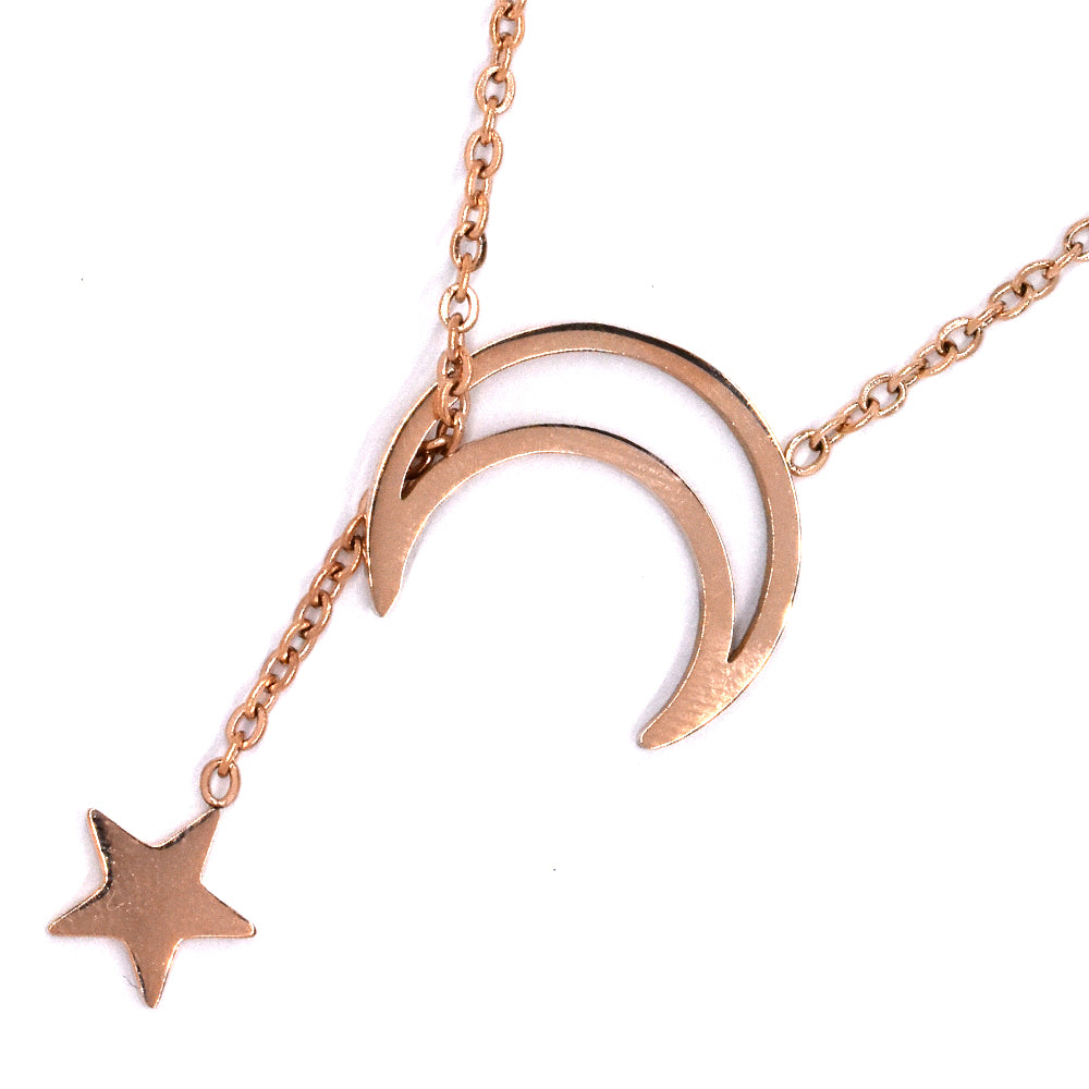 Stainless steel crescent moon and star necklace - SSVN9120