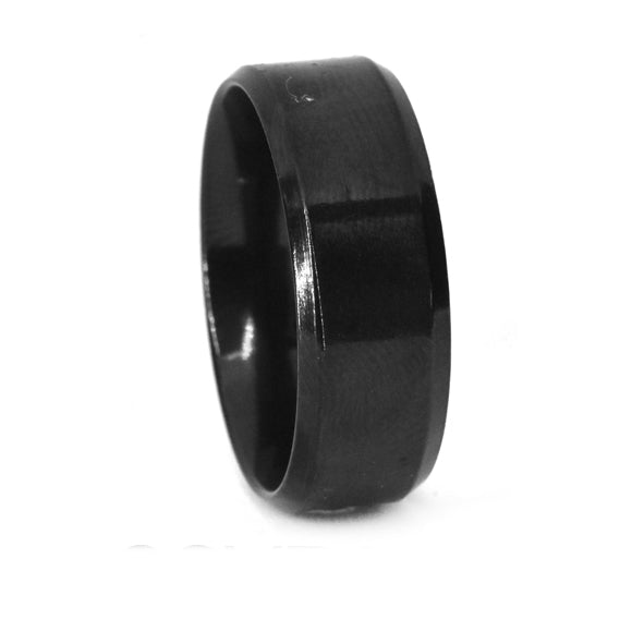 Stainless steel slant edge black ring
