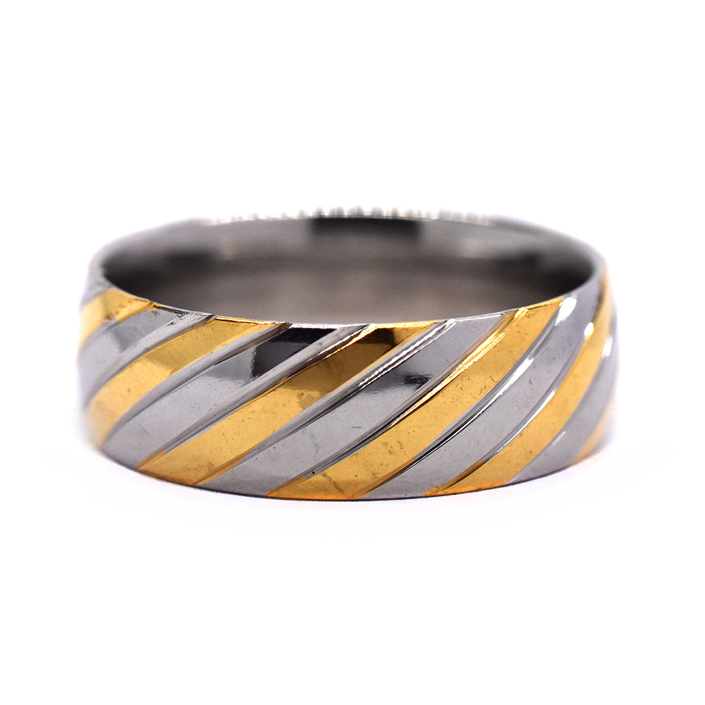 Stainless steel diagonal 2 tone stripe ring - SSVR9815