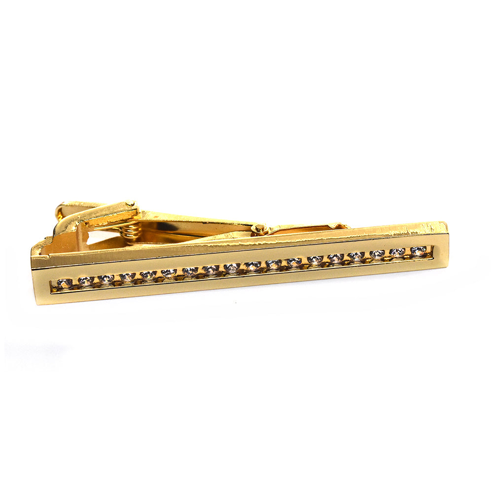 Copper based gold plated cubic zirconia pattern tie clip - SSVT6553