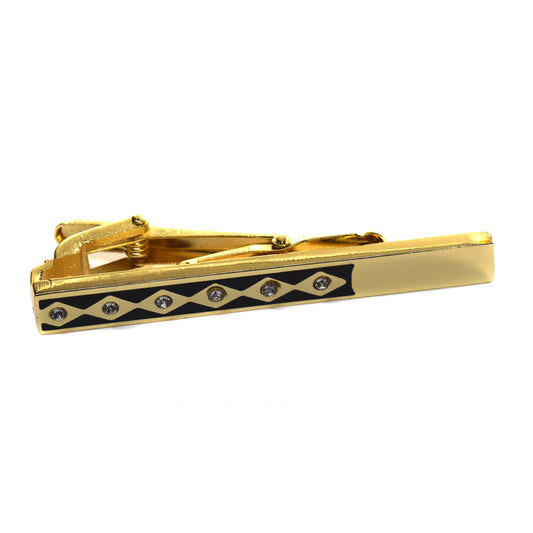 Copper based gold black argyle cubic zirconia pattern tie clip - SSVT6556