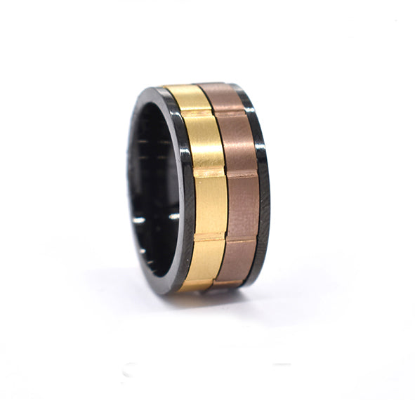 Stainless steel 3 tone broad band ring