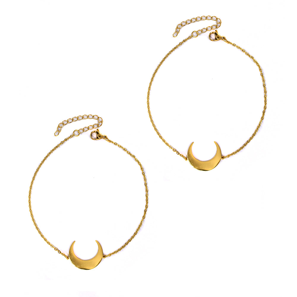 2 Pack Stainless steel gold crescent moon anklet - SSYA2140