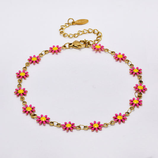 Stainless steel enamel daisy flower anklet - SSYA5178