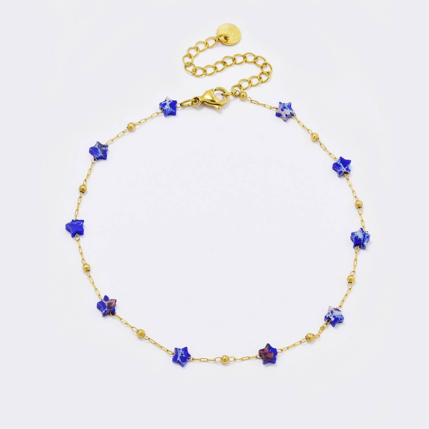 Stainless steel blue star and gold beaded anklet - SSYA5590