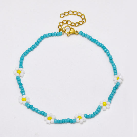 Turquoise beaded flower anklet - SSYA5600