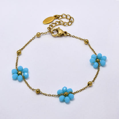 Stainless steel colour flower beaded bracelet - SSYB5177