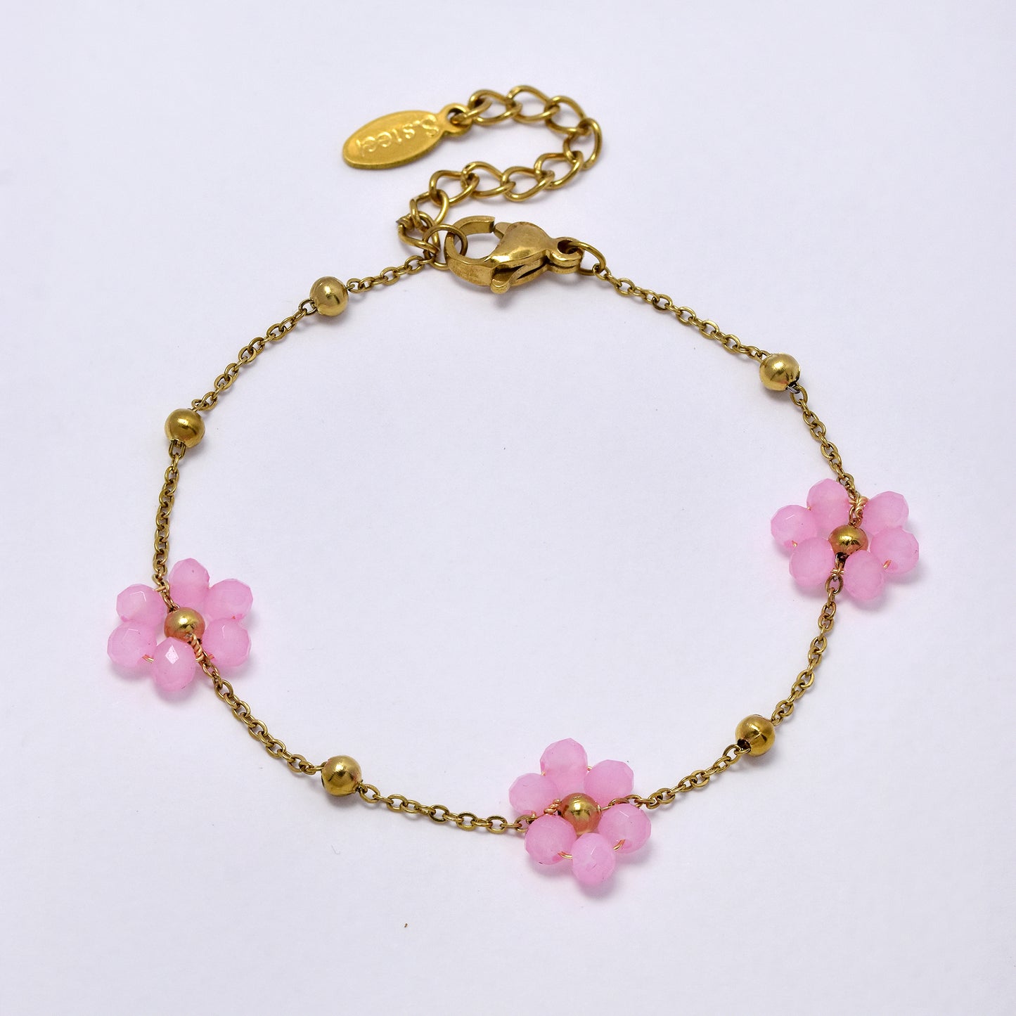 Stainless steel colour flower beaded bracelet - SSYB5177