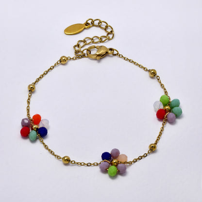 Stainless steel colour flower beaded bracelet - SSYB5177