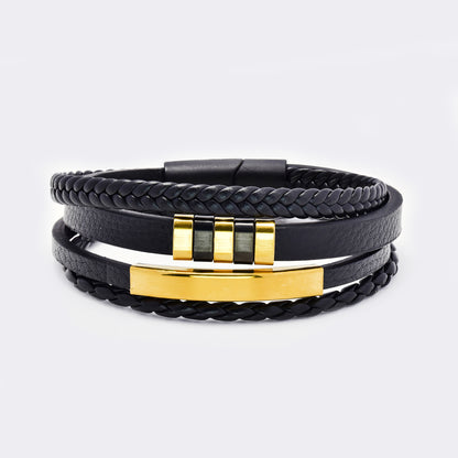 Steel and leather ID bracelet - SSYB5478