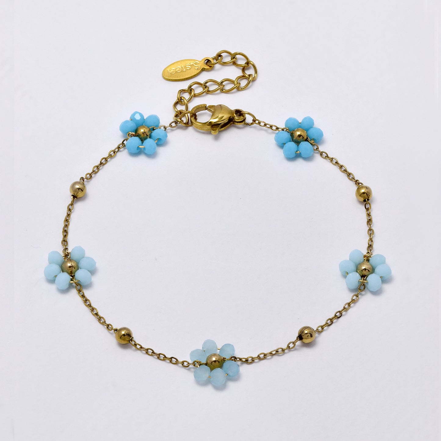 Steel 15cm + 3mm flower bead and ball bracelet - SSYB5861