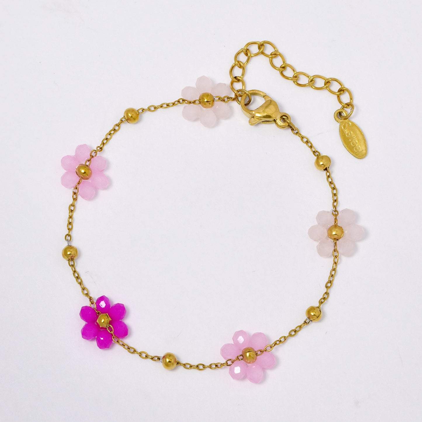 Steel 15cm + 3mm flower bead and ball bracelet - SSYB5861