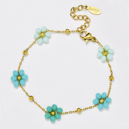 Steel 15cm + 3mm flower bead and ball bracelet - SSYB5861