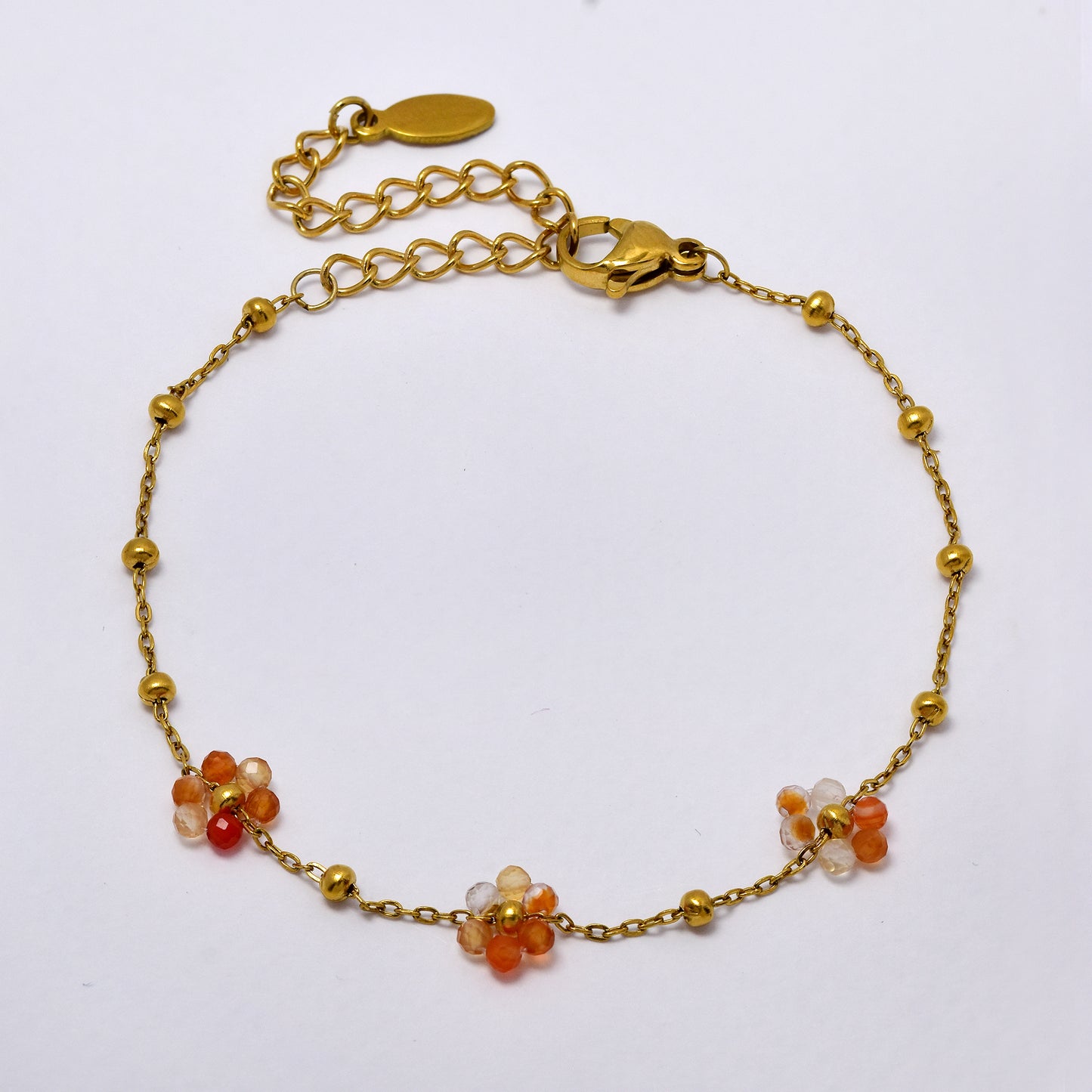 Steel 17cm + 5cm natural and acrylic flower bead bracelet - SSYB5862