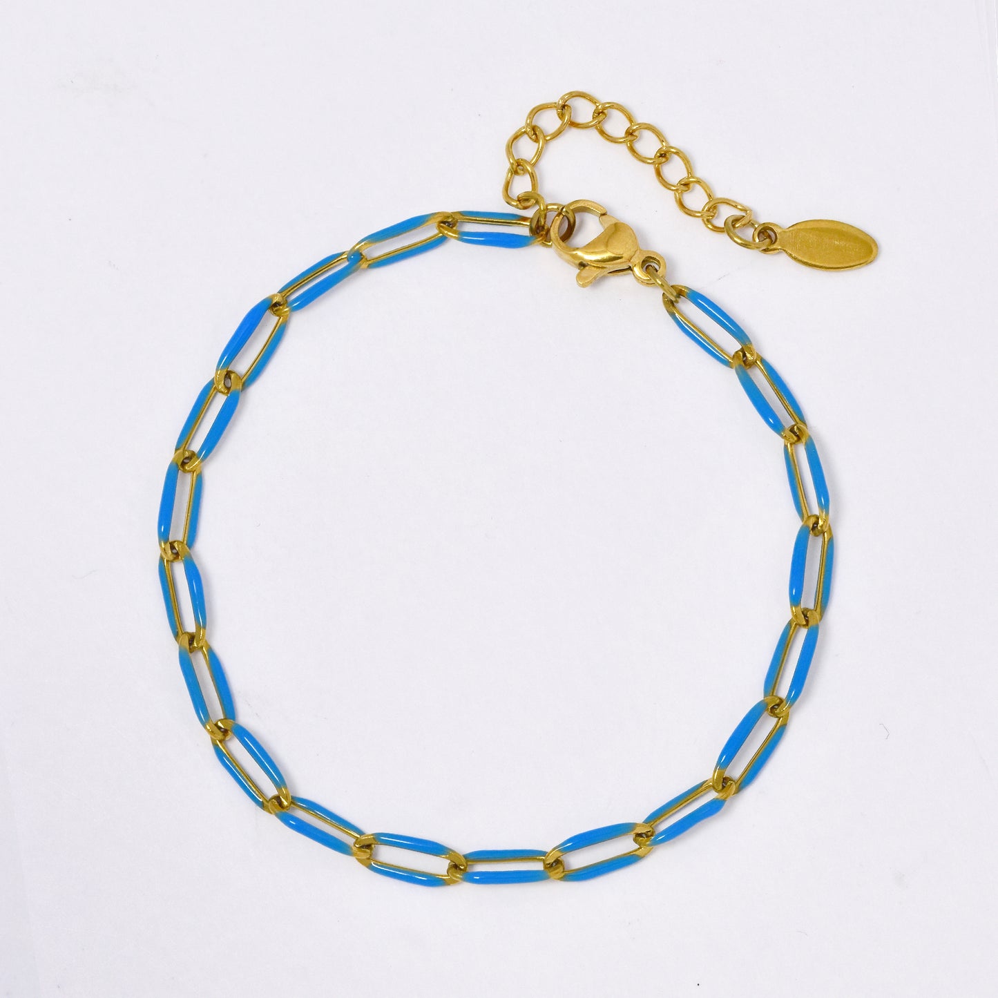 SSYB5880 - Steel 17cm + 5cm oval link colour enamel bracelet