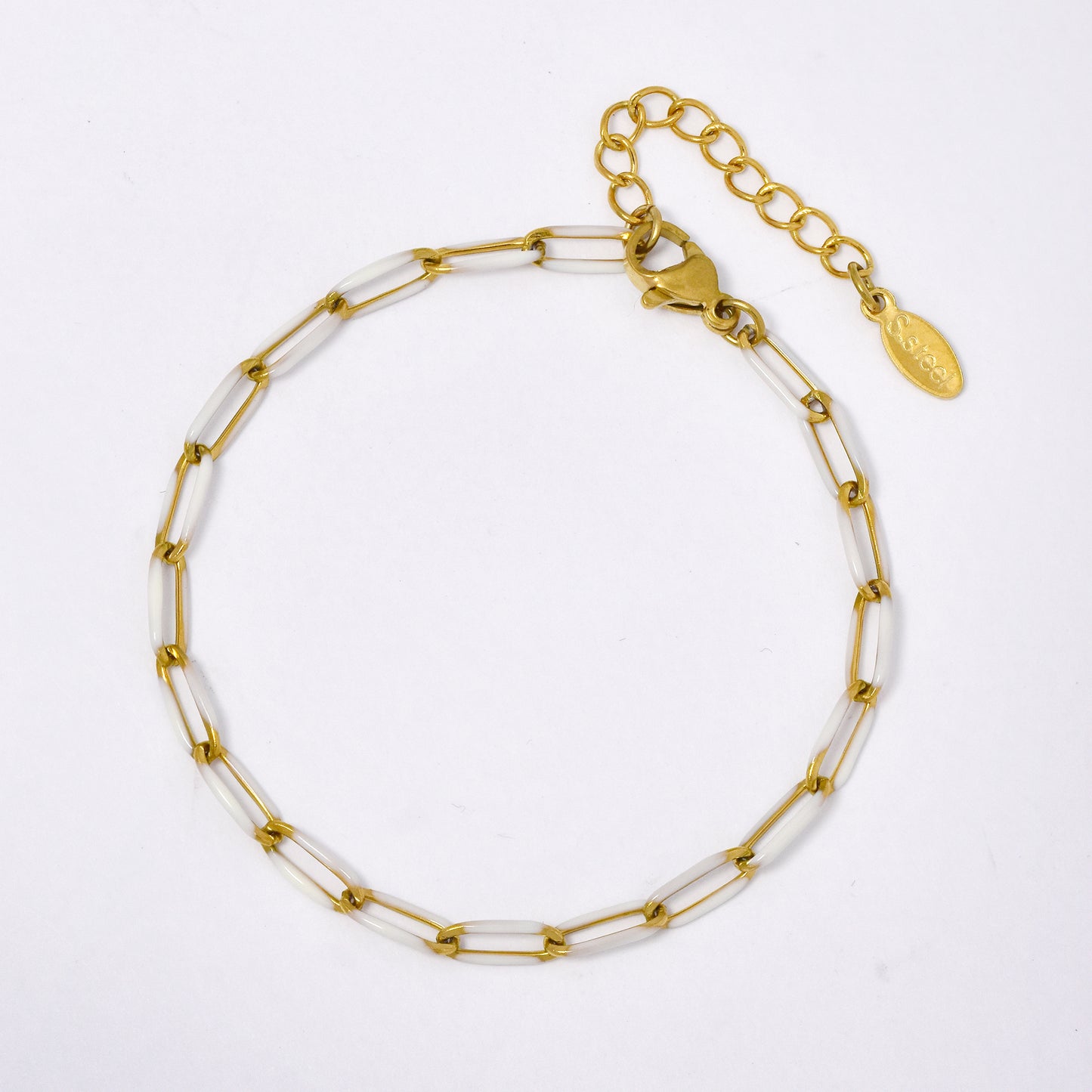 SSYB5880 - Steel 17cm + 5cm oval link colour enamel bracelet