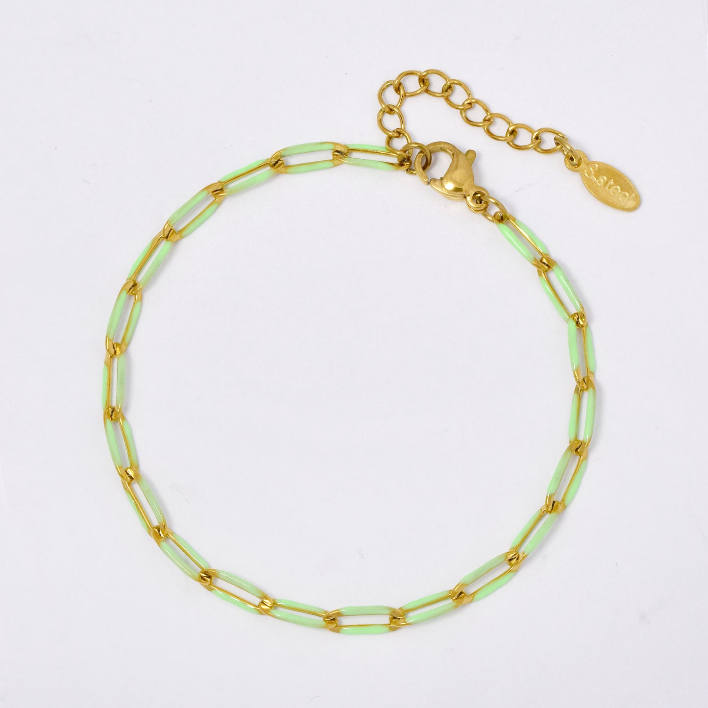 SSYB5880 - Steel 17cm + 5cm oval link colour enamel bracelet