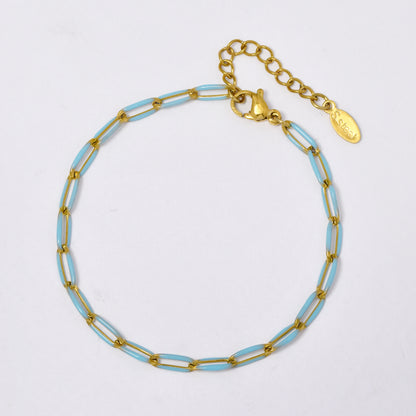 SSYB5880 - Steel 17cm + 5cm oval link colour enamel bracelet