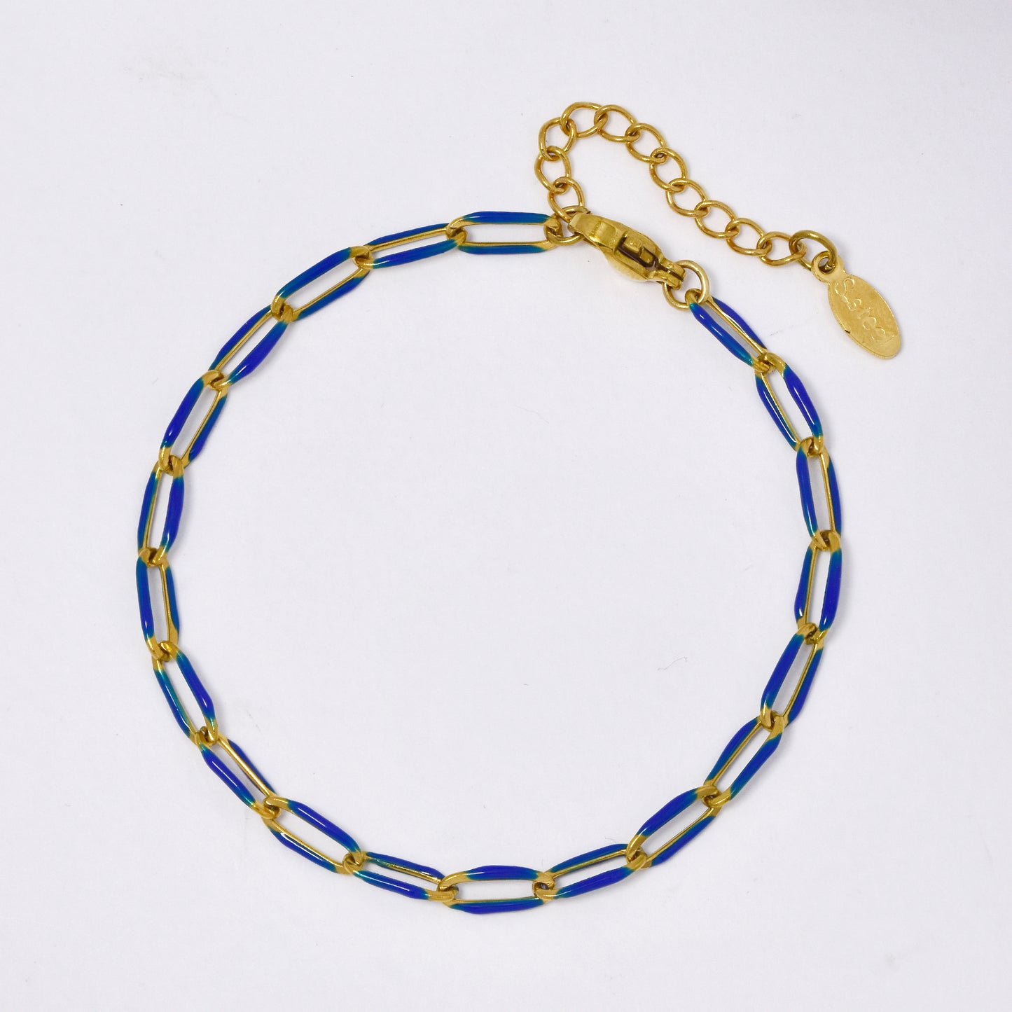 SSYB5880 - Steel 17cm + 5cm oval link colour enamel bracelet