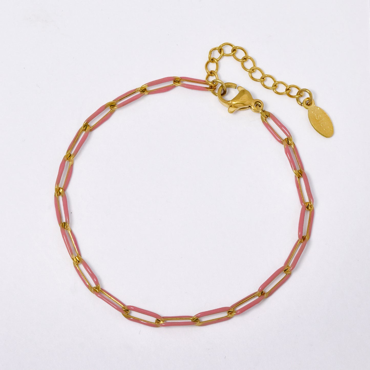 SSYB5880 - Steel 17cm + 5cm oval link colour enamel bracelet