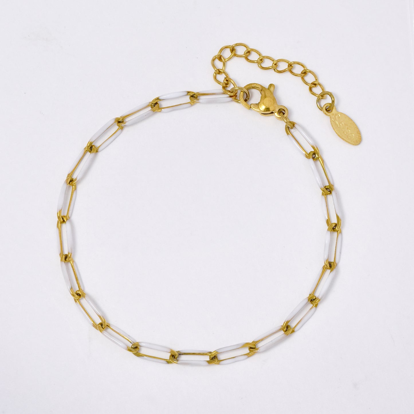 SSYB5880 - Steel 17cm + 5cm oval link colour enamel bracelet