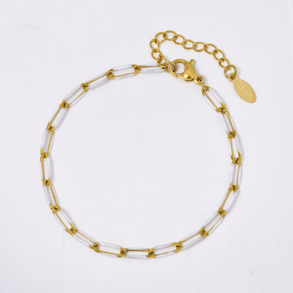 SSYB5880 - Steel 17cm + 5cm oval link colour enamel bracelet