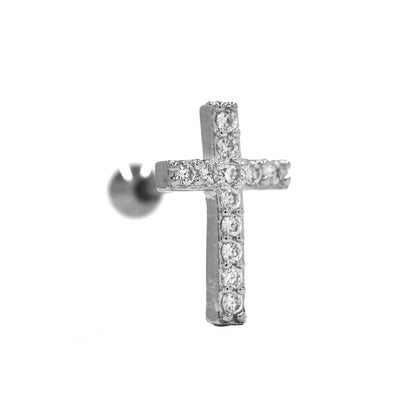 2 Pack Stainless steel straight cross cartilage stud earring set with cubic zirconia - SSYBJ1845