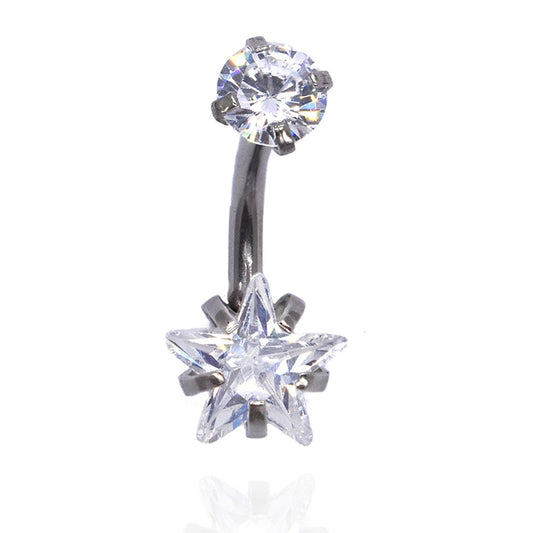 Stainless steel star cubic zirconia belly ring - SSYBJ2282