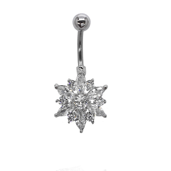 Stainless steel cubic zirconia star flower belly ring - SSYBJ2286