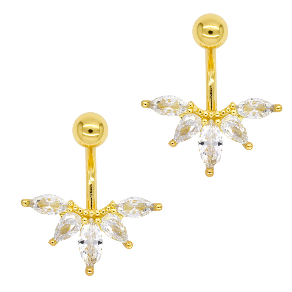 2 Pack Stainless steel fan cubic zirconia belly ring - SSYBJ3382