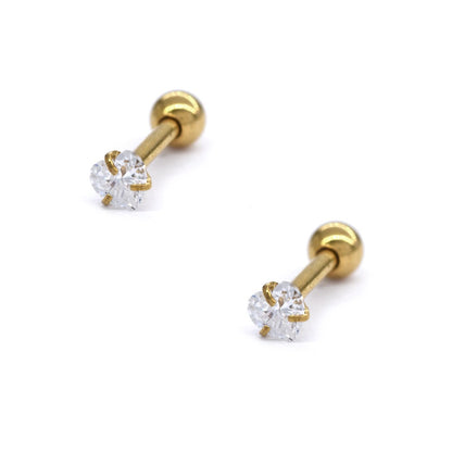 2 Pack cubic zirconia 3mm heart Stainless steel ear piercing - SSYBJ4034