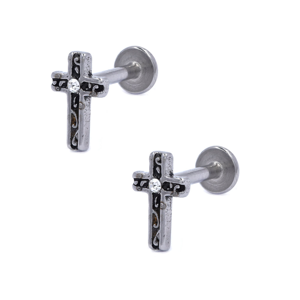 2 Pack Stainless steel cross piercing with flat back closure - SSYBJ4666